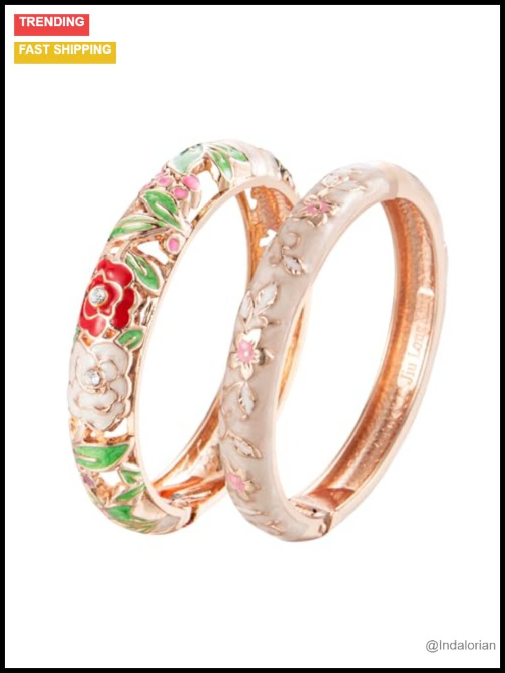 Women's Enamel Butterfly Flower Rhinestone Hinged Cuff Bangle Bracelet Set